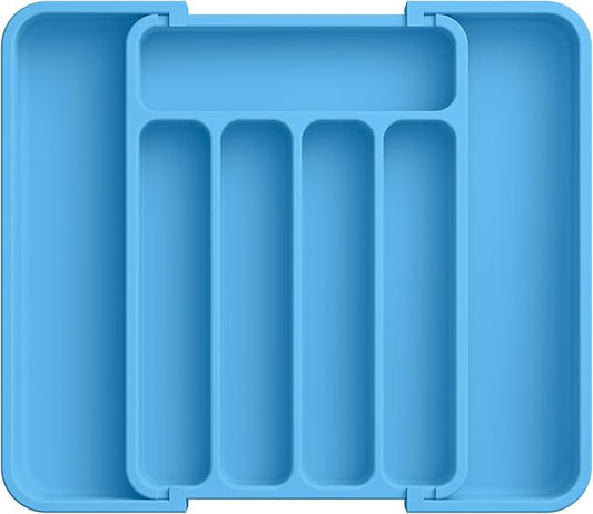 Aujen Silverware Organizer - Expandable Kitchen Drawer Organizer, Adjustable Utensil Organizer, Cutlery Tray for Forks, Knives, Multipurpose Kitchen Organizers and Storage Solution, Dark Blue, Medium