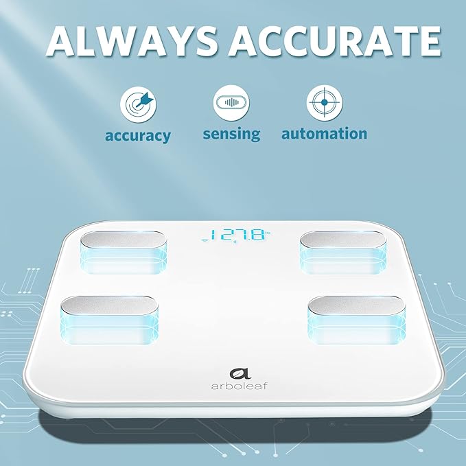 Arboleaf Smart Scale for Body Weight Bathroom Scale Digital Scale Body Weight and Fat, Wi-Fi Bluetooth, Smartphone APP, 14 Body Metrics, Wireless Cloud-Storage, Unlimited Data and Users, BMI, BMR