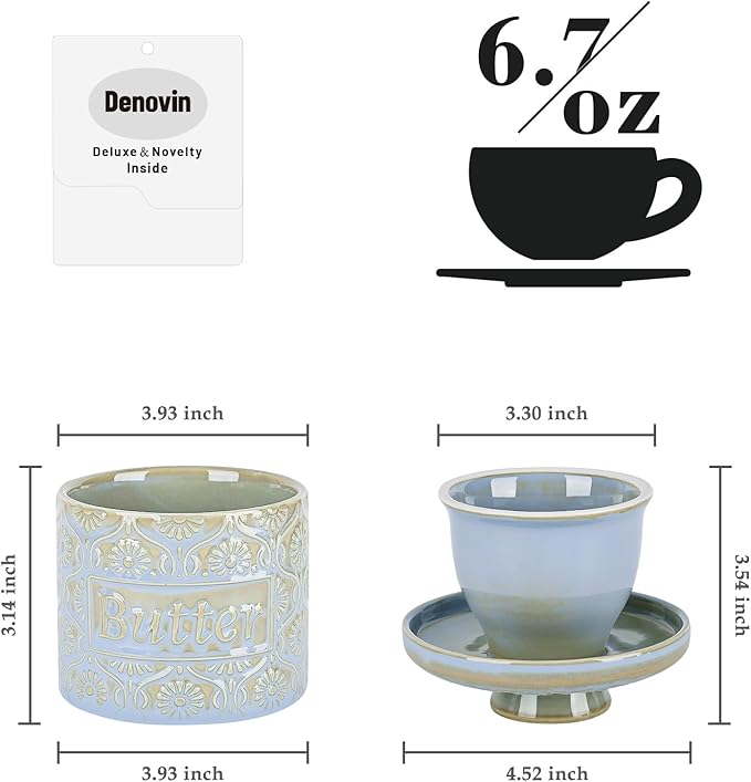 Butter Crock with Water Line, Ceramic Butter Keeper for Counter, French Butter Dish with Lid for Spreadable Fresh Butter (Pale Blue)