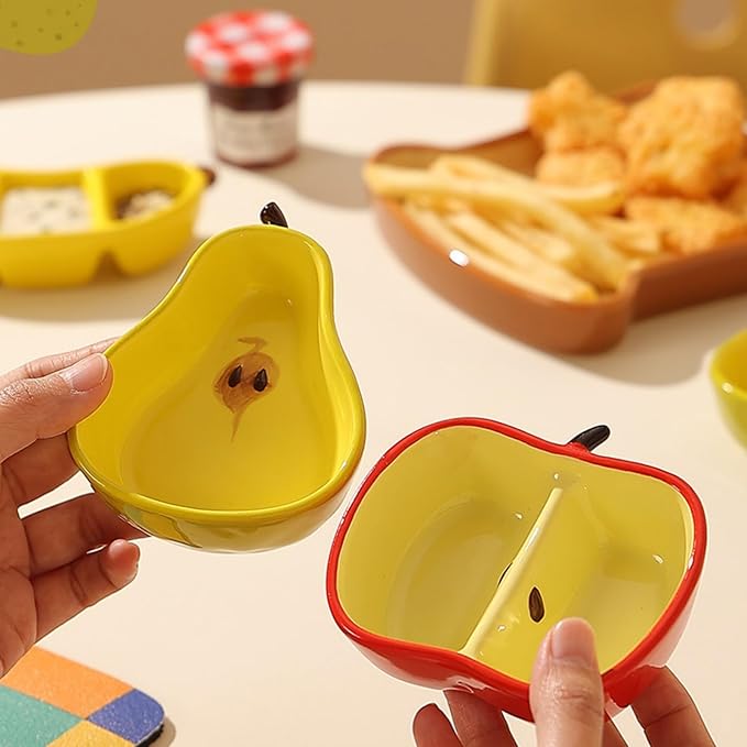 Ceramic Fruit-shaped Dipping Dishes Set Soy Sauce Dishes, 3 oz Ceramic Dipping Bowls, Sauce Cups, Dinnerware and Accessories, Housewarming Gifts, Ketchup, BBQ, Party, Charcuterie Accessories(BANANA)