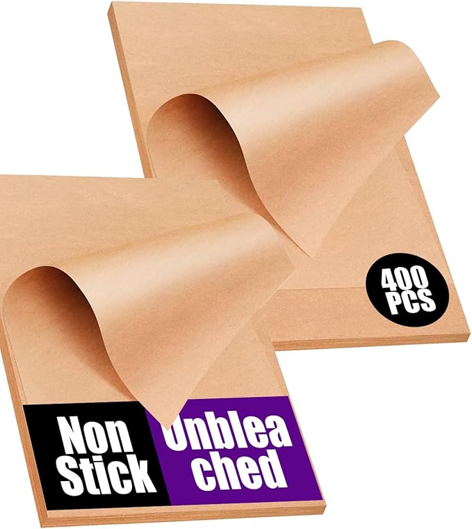 400PCS Unbleached Parchment Paper Sheets for Baking 12x16 Inches, Non-Stick and Non-Toxic Pre-cut Parchment Sheets for Oven, Cooking, Grilling, Air Fryer and Steaming - Fit for Half Sheet Pans, Brown