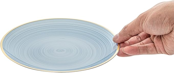 Restaurantware Plastic Plates 100 Pcs 7.25" Gold Rimmed Disposable Plates Heavy-Duty Blue Translucent Rippled Plastic Dinner Servers for Party, Weddings, Salads, Desserts, and Appetizers