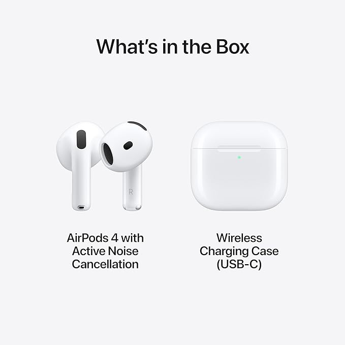 Apple AirPods 4 Wireless Earbuds, Bluetooth Headphones, with Active Noise Cancellation, Adaptive Audio, Transparency Mode, Personalized Spatial Audio, USB-C Charging Case, Wireless Charging, H2 Chip