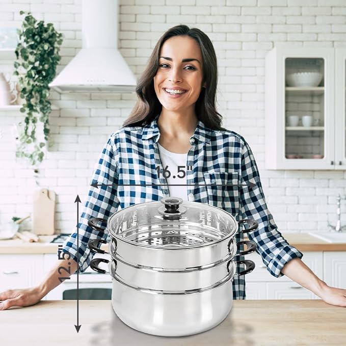 Concord 30 CM Stainless Steel 3 Tier Steamer Pot Steaming Cookware - Triply Bottom
