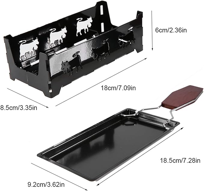 Non-Stick Cheese Raclette, Portable Candlelight Cheese Raclett, Cheese Melter Pan with Foldable Wood Handle, Rotaster Baking Tray Stove Set