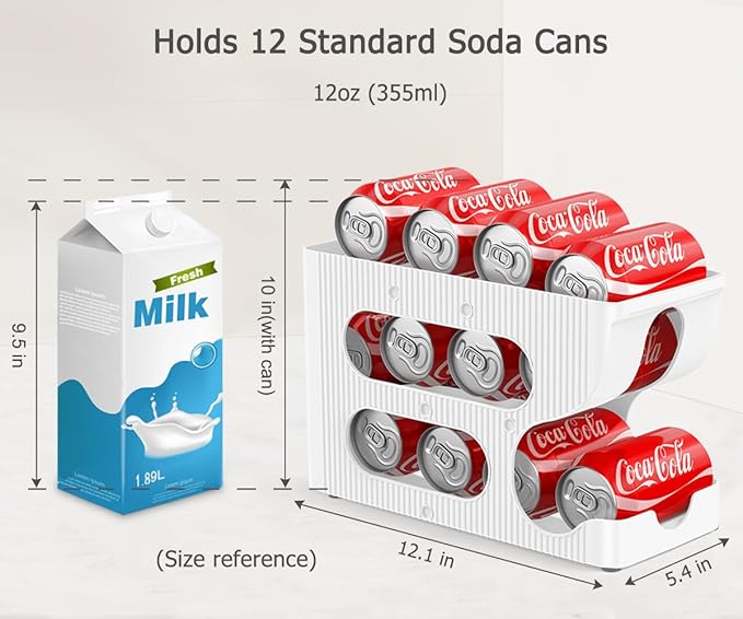 Soda Can Organizer for Pantry/Fridge, Automatic Rolling Pop Can Dispenser/Storage/Holder/Container for Refrigerator, Saving Space Drink Organizer for Fridge, 2-Pack Holds 24 Standard Cans