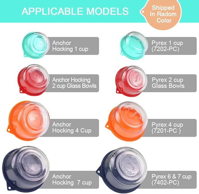 Sophico Round Silicone Storage Cover Lids Replacement for Anchor Hocking and Pyrex Glass Bowls (Container not Included) (4 Size, 8 Pack)