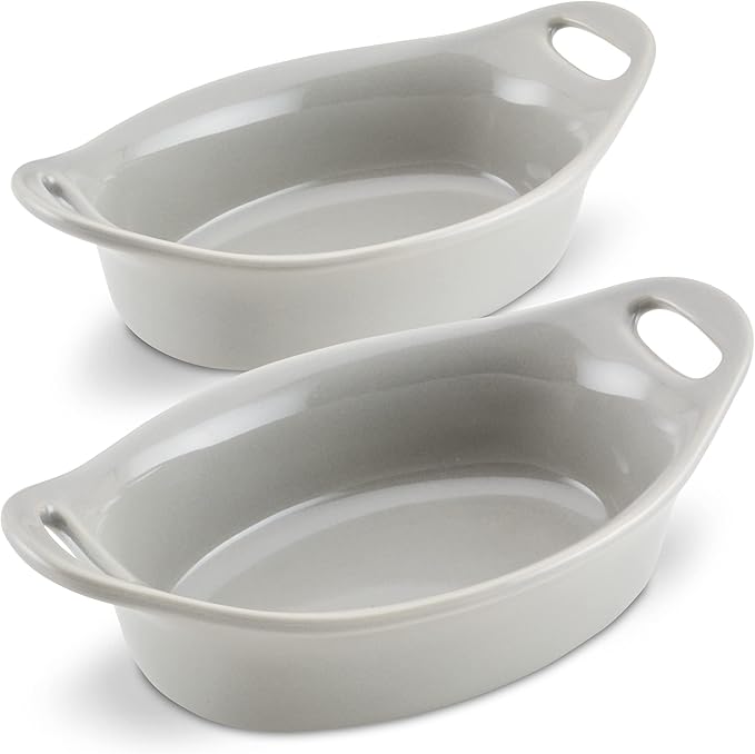 Rachael Ray Ceramics Au Gratin Set, Oval, Two 12-ounce, Light Sea Salt Gray