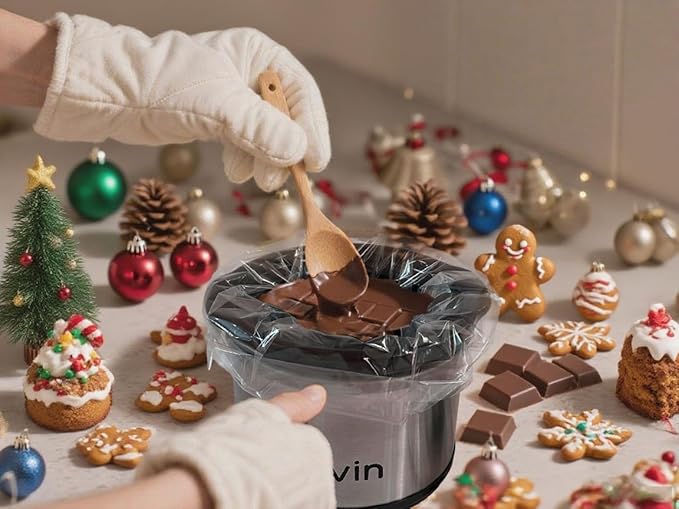 Mini Slow Cooker 0.65qt(20oz) warmer with 10 pcs food safe liners, fondue pot set,chocolate melting pot (stainless steel)