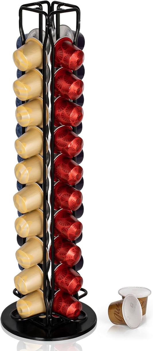RECAPS Coffee Pod Holder Stand Compatible with Nespresso OriginalLine, Rotatable Coffee Capsules Carousel for 40 Pods, Space-Saving Countertop Storage Rack Organizer（Black）