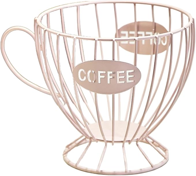 Metal Coffee Pod Holder Wire Coffee Pods Storage Basket Espresso Capsule Storage for Home Kitchen Cafe Hotel (Pink cup)