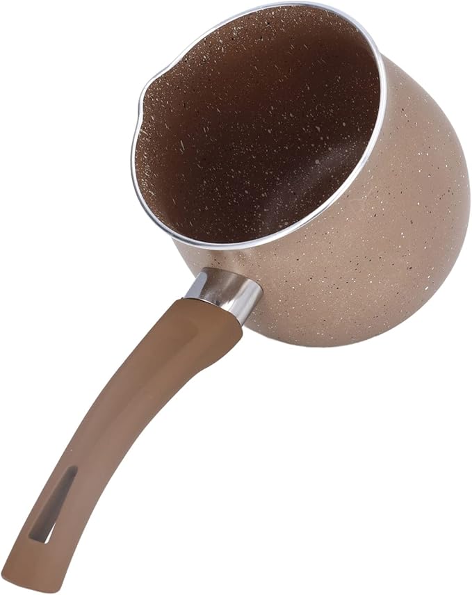 Single Handle Coffee, Pot Mini Milk Pan Aluminum turkish coffee pot Warmer Boiling Alloy Non Stick Anti Scalding for CookingBrown (Brown)
