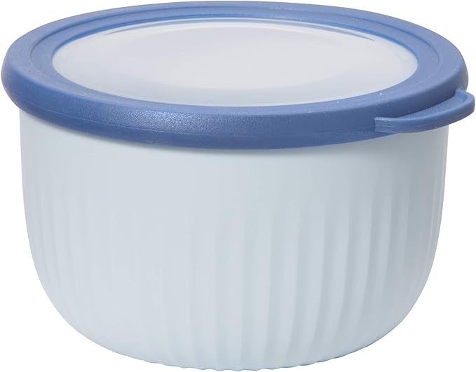 Oggi Prep, Store & Serve Plastic Bowl w/See-Thru Lid- Dishwasher, Microwave & Freezer Safe, (1.4 qt) Blue w/Dk Blue Lid