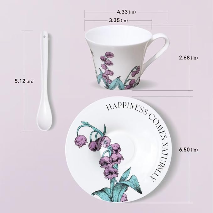 Tea Cup Set With 2 Tea Cups 2 Saucers And 2 Spoon 7 OZ Espresso Coffee Mug Vintage Creativetea Teacup And Saucer Set For Coffee,Tea,Latte, Cappuccino