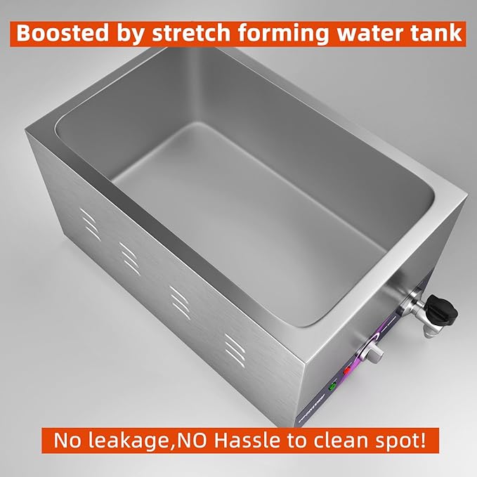 3-Pan Commercial Food Warmer with Non-Leakage Stretch-Forming Water Tank &3 of 1/3 Size GN Pan,Countertop Soup Station Bain Marie with Drain Tap for Buffet,Catering,Parties and Restaurants