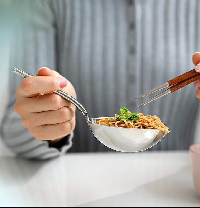Stainless Steel Ladle, Korean Style Wide Serving Spoon, 3.25 inch wide, 1 Inch Deep, 7 Inch Length, Mukbang Style, 304 Stainless Steel, 18/10, Korean Mukbang, Ramen
