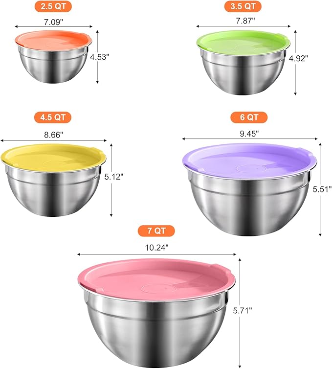 7-Speed Electric Hand Mixer,5 Large Mixing Bowls Set,Handheld Mixers with Whisks Beater,Stainless Steel Metal Nesting Bowl Measuring Cups Spoons Kitchen Cake Blender for Prep Baking Supplies