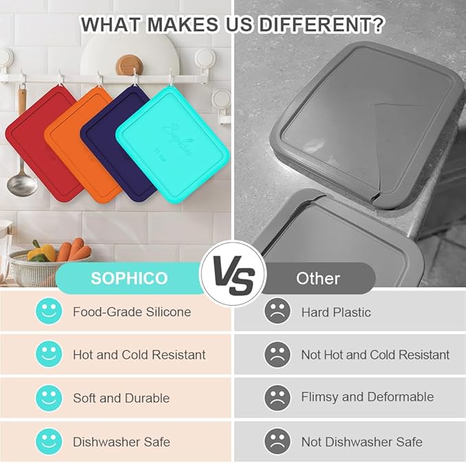 Sophico 11 Cup Rectangle Silicone Storage Cover Lids Replacement for Pyrex 7212-PC Glass Bowls, Container not Included (MINT- 1PACK)