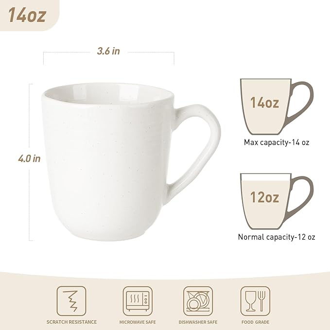 famiware Coffee Mugs, 14 oz Coffee Mugs Set of 4, Coffee Cups Ceramic with Handle for Latte, Mocha, Cocoa, Tea, Twilight Series, White
