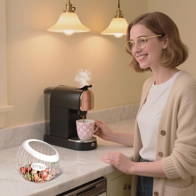 Metal Coffee Pod Holder Wire Coffee Pods Storage Basket Espresso Capsule Storage for Home Kitchen Cafe Hotel (White spherical)