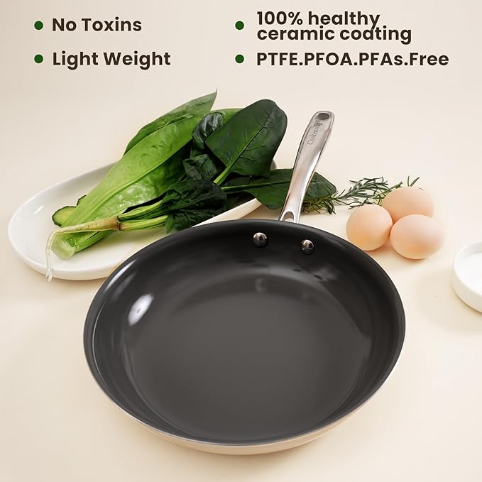 Cookware Set Nonstick Frying Pans, 8,9.5,11 inches Ceramic Non Stick Skillets, Egg Fry Pans for Cooking,PTFE,PFOA,PFAs Free,Oven&Dishwasher Safe,Ash Grey