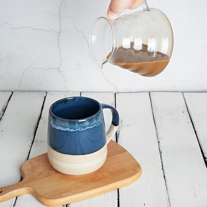 Bosmarlin Extra Large Ceramic Coffee Mug, 23 Oz, Dishwasher and Microwave Safe, Oversized Big Tea Cup, Reactive Glaze (Deep Blue)