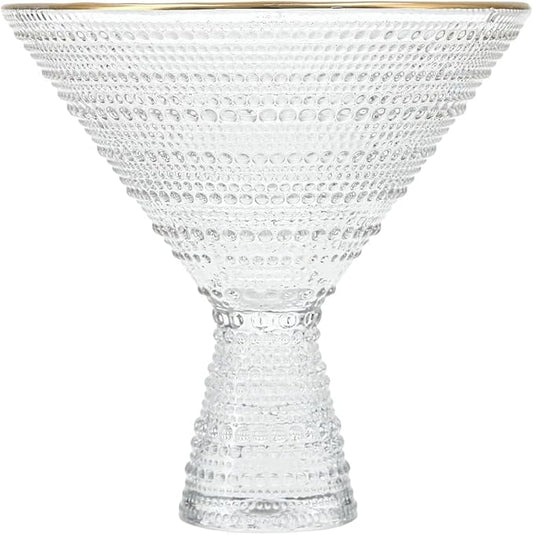 Fortessa Jupiter Beaded Hobnail Glass, 11.5 Ounce Martini Glass (Set of 4), Gold Rim Clear
