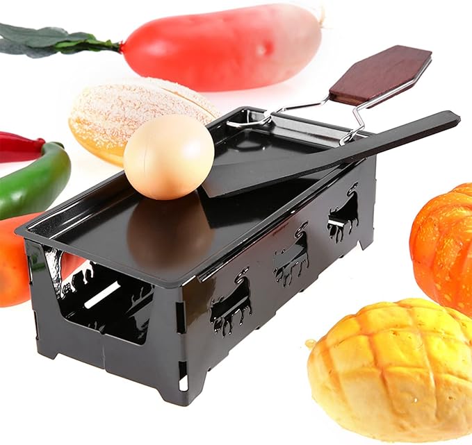 Non-Stick Cheese Raclette, Portable Candlelight Cheese Raclett, Cheese Melter Pan with Foldable Wood Handle, Rotaster Baking Tray Stove Set