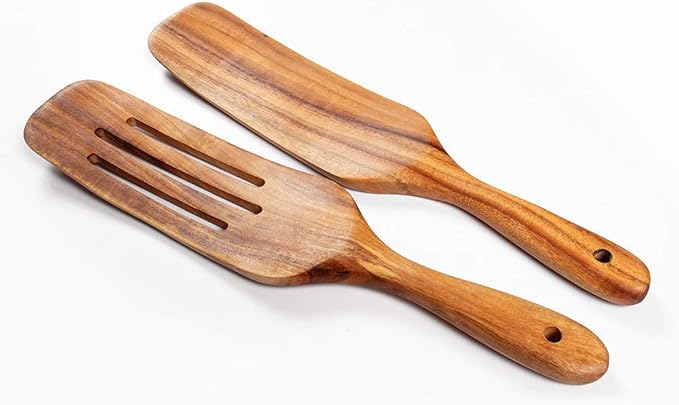 Spurtle Set, Natural Acacia Wooden Kitchen Utensils Set of 4, Wooden Spoons Utensils for Cooking, stirring, Mixing, Serving, spurtles kitchen tools as seen on tv for NonSick Cookware