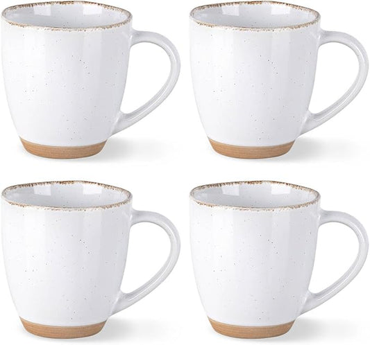 AmorArc 12oz Ceramic Coffee Mugs set of 4, Stylish Coffee Mugs with Rustic Terracotta Underside for Latte/Cappuccino/Milk/Cocoa, Dishwasher&Microwave Safe, White