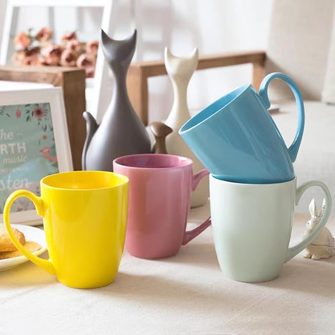 13 Ounce Porcelain Mugs, Set of 6, Tea and Coffee Mug Set, Pink