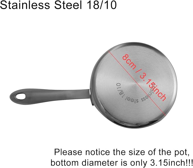 Milk Warmer Turkish Coffee Pot Butter Warmer Melting Pot 18/10 Stainless Steel Small Saucepan with Pour Spout Cookware 12oz Capacity (370ml)