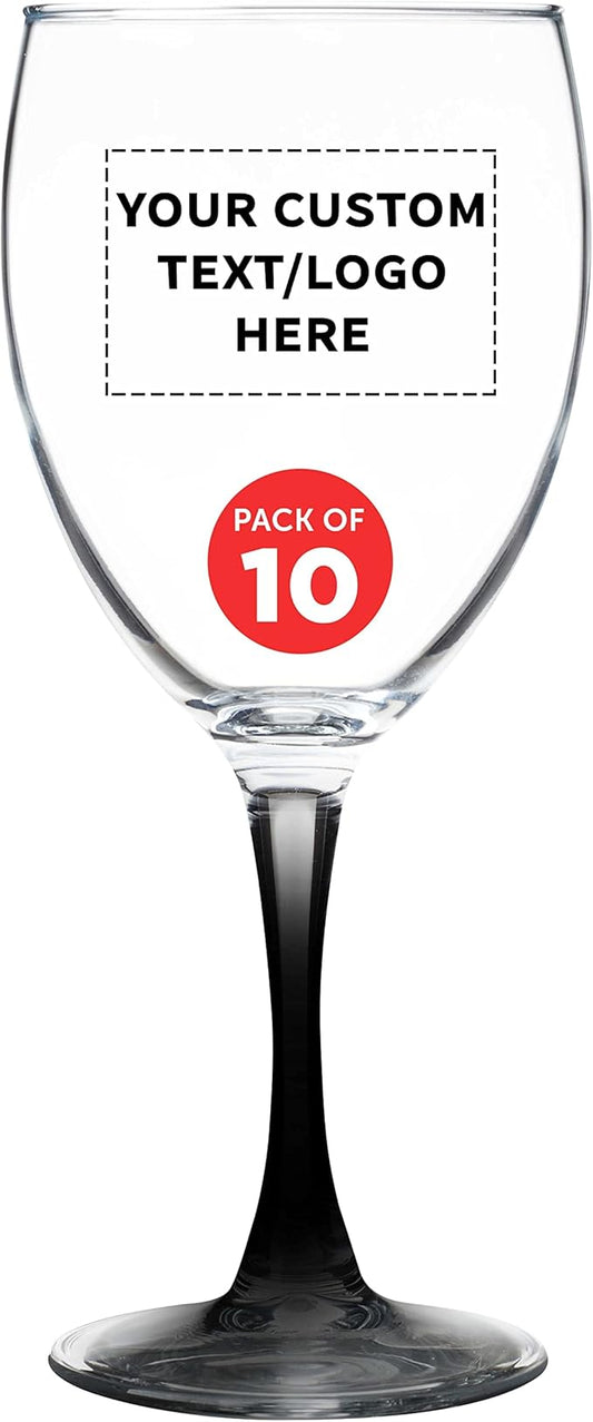 Custom Nuance Wine Glasses by ARC 10.5 oz. Set of 10, Personalized Bulk Pack - Restaurant Glassware, Perfect for Red Wine, White Wine, Cocktails - Black