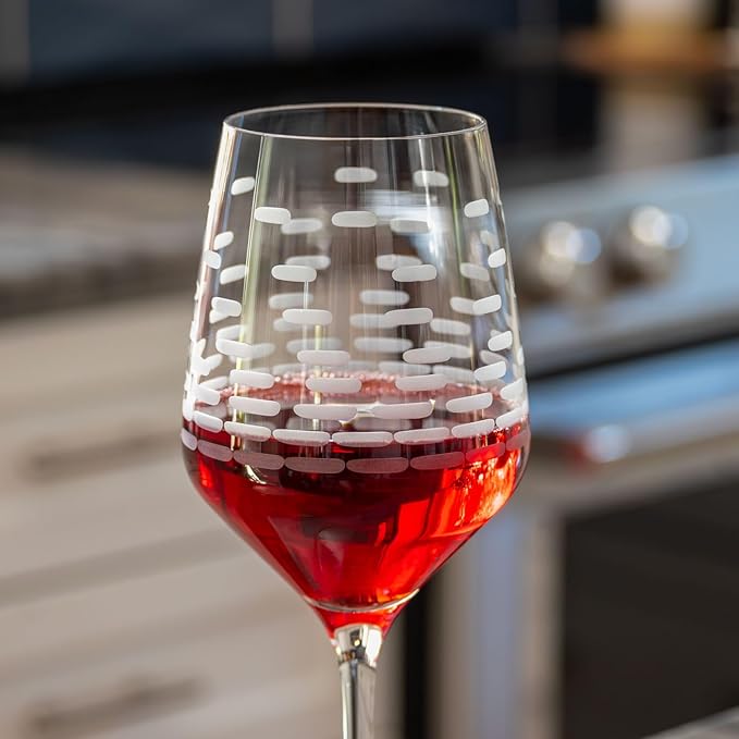 Rolf Glass Strata All Purpose Wine Glass | Made in America | Large 19.5oz Wine Glass | Diamond Engraved Crystal Glass | Contemporary Geometric Brick Design | Red or White Wine | Set of 2