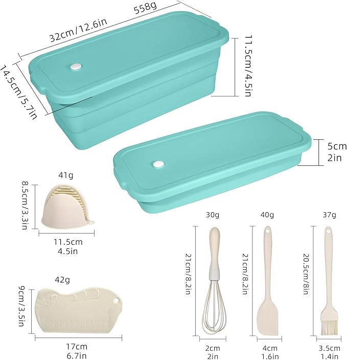 Large size foldable silicone bread loaf pan with lid,11x4.7 Inch easy to store non stick Bread Baking Pans,Sourdough Bread Pan with Baking Tool Supplies Kit for Homemade Bread, Cake