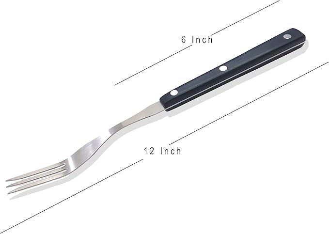 WALLFARM Granny Fork 12" 3-Tine - Pro-Grade Stainless Steel - Heat-Resistant BBQ Meat Fork - Ideal for Serving, Cooking, Turning, Roasting, Shredding, Barbecue