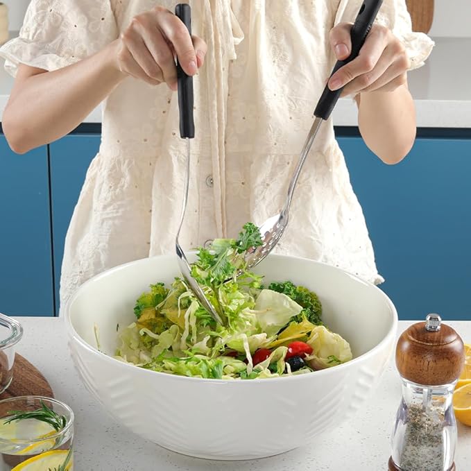 2-Piece,Stainless Steel Serving spoons set with Slotted Spoon.Serving Spoon and Perforated Spoon, kitchen cooking serving utensils set cooking spoon-black