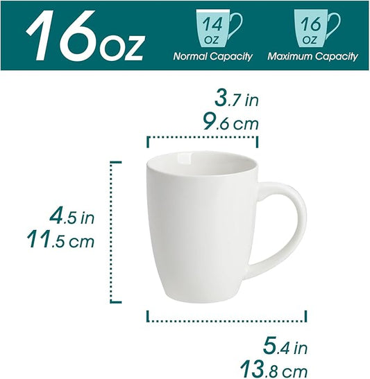 vancasso White Ceramic Coffee Mug Set of 6, 16 Oz Tea Cups with Handle for Latte, Tea, Cappuccino, Milk, Cocoa, Microwave&Dishwasher Safe