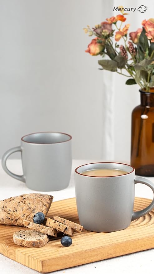 famiware Mercury Coffee Mugs 13 oz, Coffee Mugs Set of 4 with Handle, Cups for Latte, Hot Tea, Cappuccino, Mocha, Cocoa, Dark Grey
