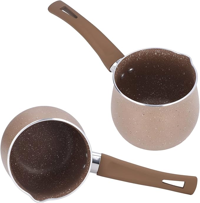 Single Handle Coffee, Pot Mini Milk Pan Aluminum turkish coffee pot Warmer Boiling Alloy Non Stick Anti Scalding for CookingBrown (Brown)