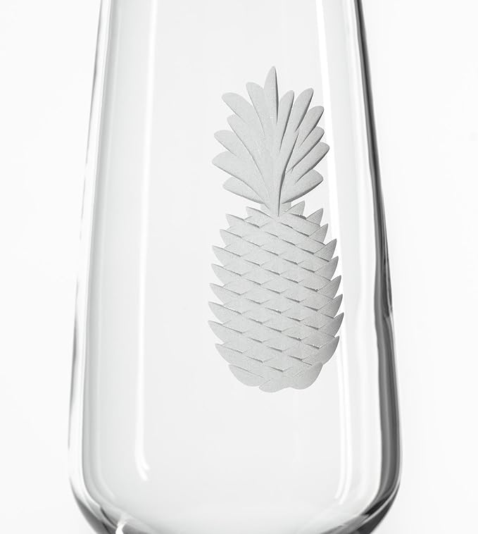 Rolf Glass Fresh Pineapple Champagne Flute | 5.75oz Toasting Glasses | Diamond-Wheel Engraved and Polished | Designed and Engraved in the USA | Lead-Free | Set of 4