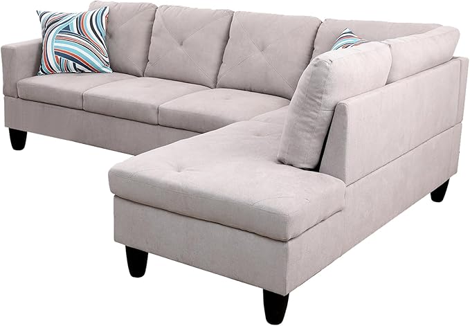 NicBex L Shaped Couch Sectional Couches for Living Room 2 Pieces Modern Sectional Sofa with Right Chaise Sectional Couch with Solid Frame for Living Room, Flannelette, Off-White