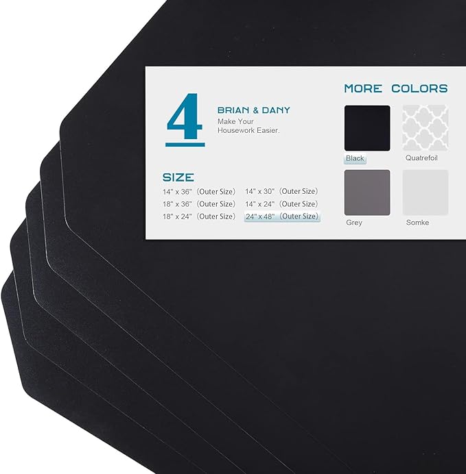 BRIAN & DANY Wire Shelf Liner 24" X 48", Heavy Duty Shelf Liners for Wire Shelving, Waterproof Protector Mats, Set of 4, Black