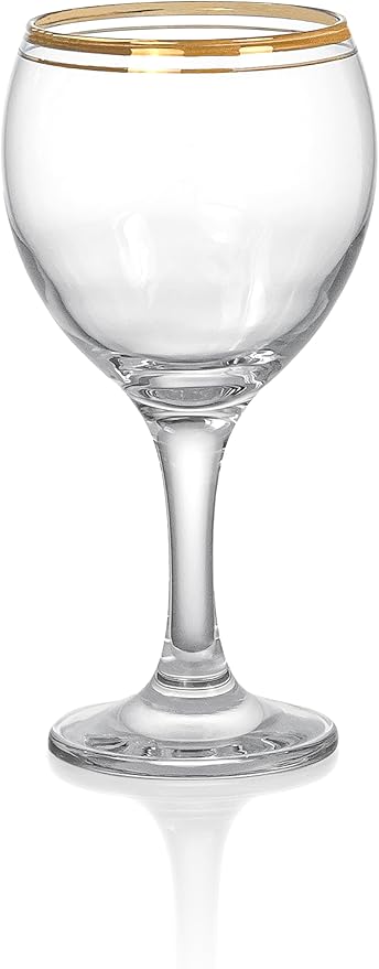 Red Co. Set of 6 Clear Glass 6.75 fl oz Stemmed All-Purpose White Wine Goblets with Golden Rims