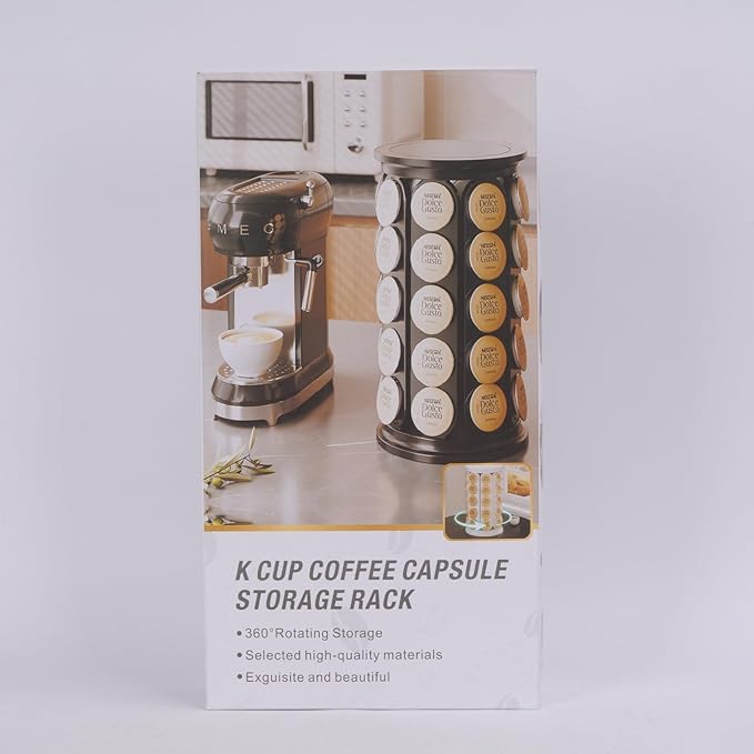 Coffee Pod Carousel Compatible with K-Cup Pods, K Cup Holder Holds 40 Coffee Capsule, New Modern Design for Kitchen Office Countertop or Coffees Station Organizer, Detachable (Black)