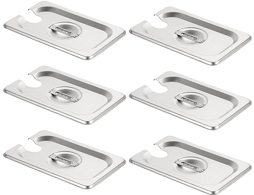 CURTA 6-Pack 1/9 Size Slotted Steam Table Pan Cover, Lid with Handle, NSF, Hotel Pan Cover, Catering Food Pan Cover