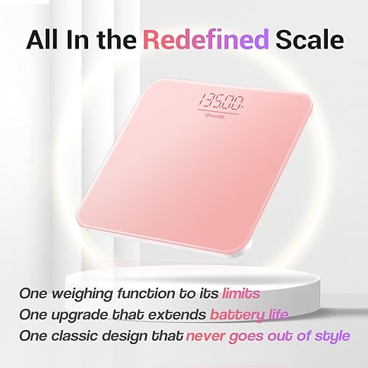 Bathroom Scale for Body Weight, Highly Accurate Digital Weighing Machine for People, Upgraded Batteries Included, Compact Size, LED Display, High Standards Sturdy Tempered Glass, 400lb, Pink