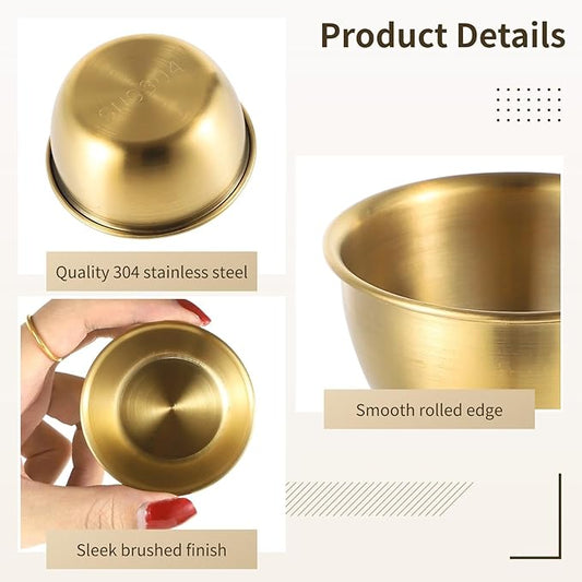 12 Pcs Sauce Dipping Bowls, 2 oz/59 ml 304 Stainless Steel Mini Sauce Cups for Ketchup Dressing Home Party Restaurant Kitchen (Gold)
