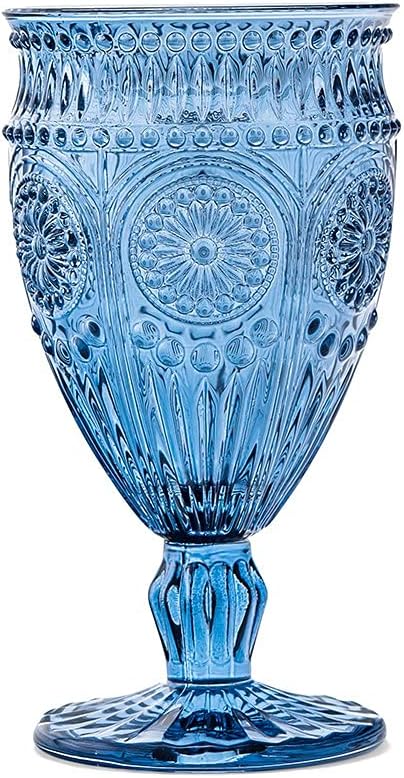 WEDDINGSTAR Vintage Style Pressed Glass Wine Goblet 10oz - Blue