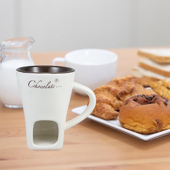 DECHOUS 2 Pack Fondue Pot Ceramic Chocolate Fondue Mug Set with 2 Forks Personal Fondue Mugs Melting Pot for Chocolate, Cheese, Butter, Suitable for Home Party Wedding